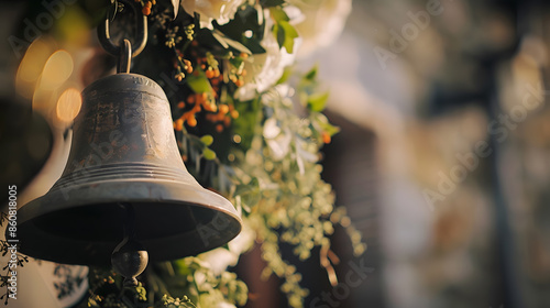 Rustic bell at a wedding : Generative AI photo