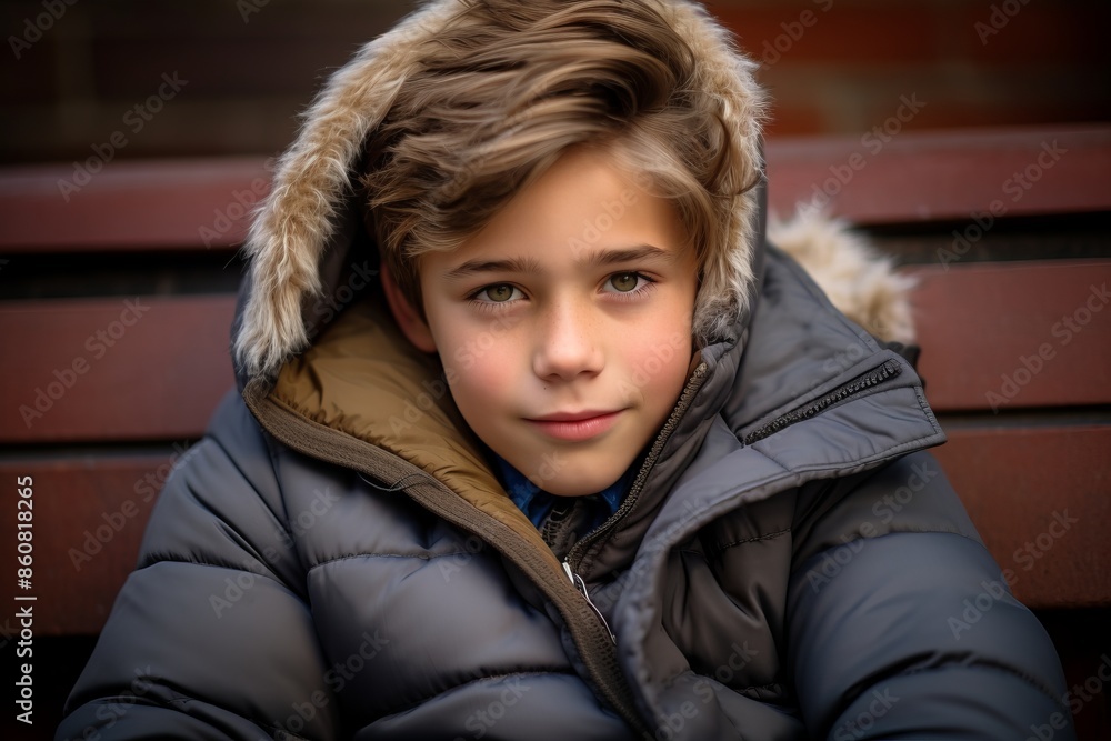 Portrait of a boy in a winter jacket on the street. Portrait of a boy in a winter jacket on the street.