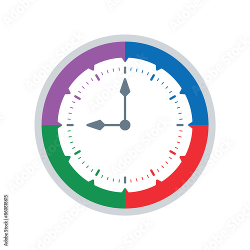 Analog clock concept with arrow sign. four colored analog clock symbol