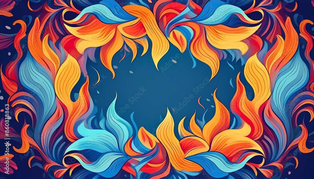 Flames forming a frame, Pop Art, Bold primary colors, Graphic design, Retro flames and stylized fire effects Flames forming a frame, Pop Art, Bold primary colors, Graphic design, Retro flames and stylized fire effects