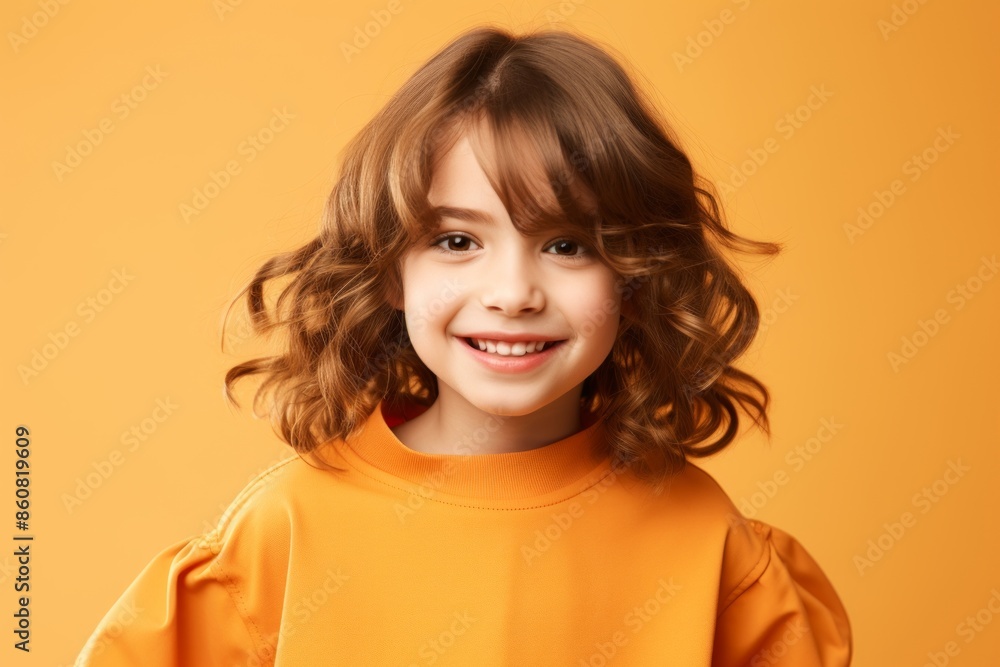 Portrait of cute little girl with curly hair on yellow background. Portrait of cute little girl with curly hair on yellow background.