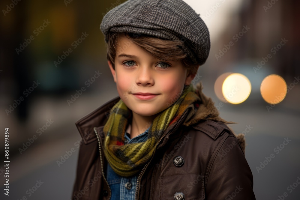 Portrait of a cute young boy in a cap and scarf. Portrait of a cute young boy in a cap and scarf.