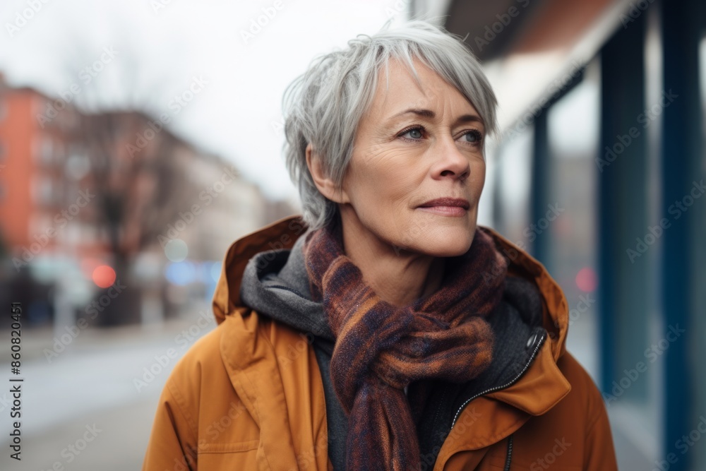 Portrait of a senior woman in a coat and scarf in the city Portrait of a senior woman in a coat and scarf in the city