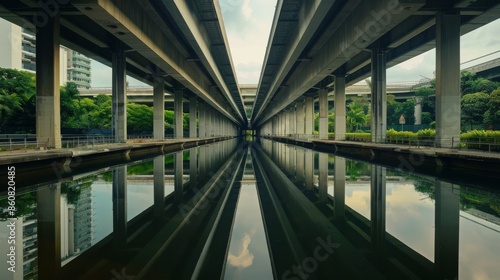 Symmetrical Overpass Going Over a River in Singapore © alan