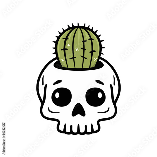 A cute skull with a cactus in its head