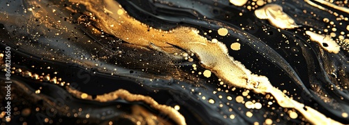 Gold and black paint splatter background