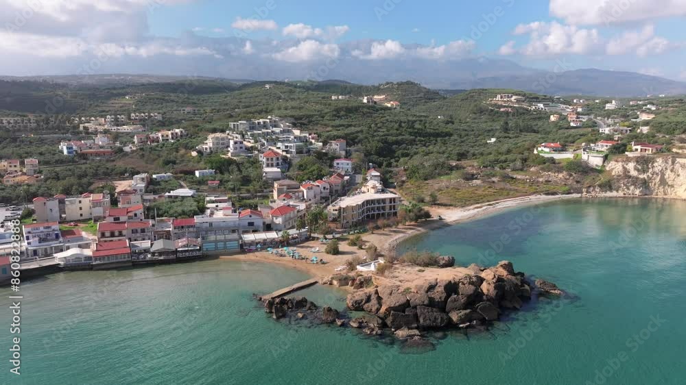 Aerial drone shot.View of famous beach in the summer, Crete, Greece. Famous beach with river and palm trees in Libyan sea. Tropical island, Panoramic view, Most beautiful beaches of Crete island Aerial drone shot.View of famous beach in the summer, Crete, Greece. Famous beach with river and palm trees in Libyan sea. Tropical island, Panoramic view, Most beautiful beaches of Crete island