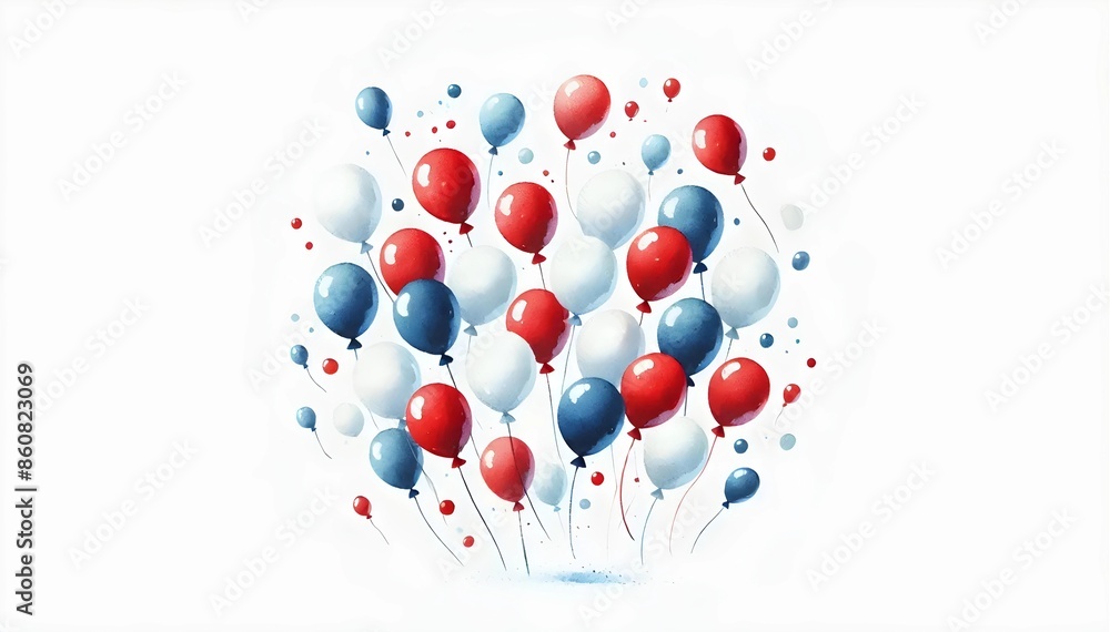 American Flag Balloons on White Background. US Colors, Stars And Stripes Abstract Balloon Design. Festive Flat Lay For 4th Of July, Independence Day. Generative AI American Flag Balloons on White Background. US Colors, Stars And Stripes Abstract Balloon Design. Festive Flat Lay For 4th Of July, Independence Day. Generative AI