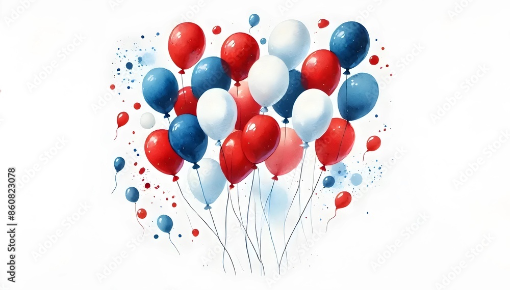 American Flag Balloons on White Background. US Colors, Stars And Stripes Abstract Balloon Design. Festive Flat Lay For 4th Of July, Independence Day. Generative AI American Flag Balloons on White Background. US Colors, Stars And Stripes Abstract Balloon Design. Festive Flat Lay For 4th Of July, Independence Day. Generative AI