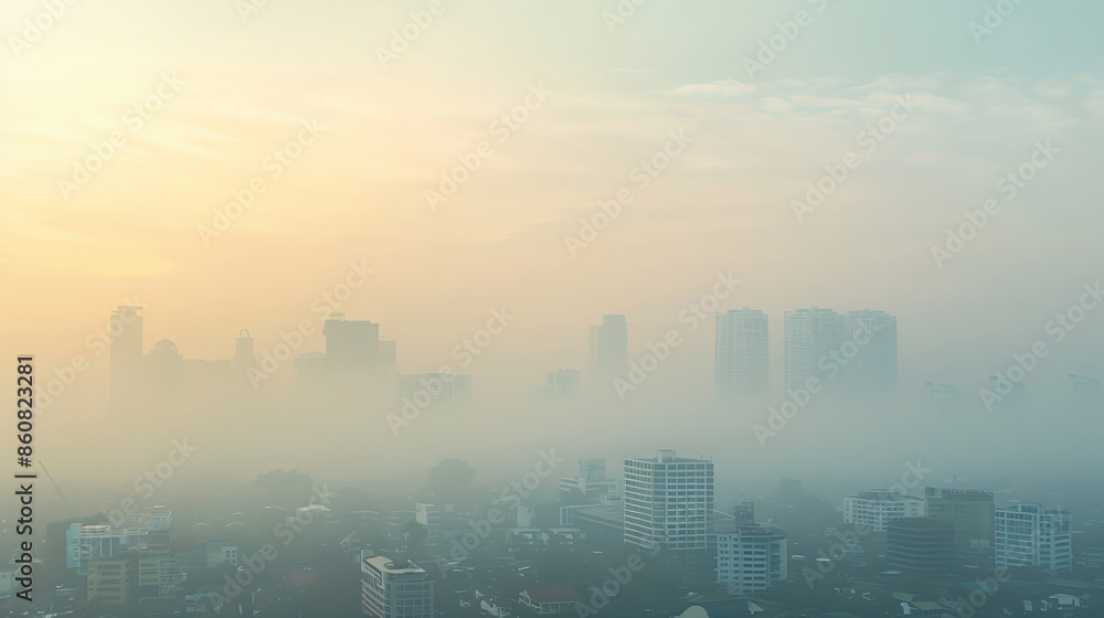 A smog-filled skyline with buildings barely visible in the distance, demonstrating the visibility reduction caused by air pollution. Air pollution bad ecology A smog-filled skyline with buildings barely visible in the distance, demonstrating the visibility reduction caused by air pollution. Air pollution bad ecology