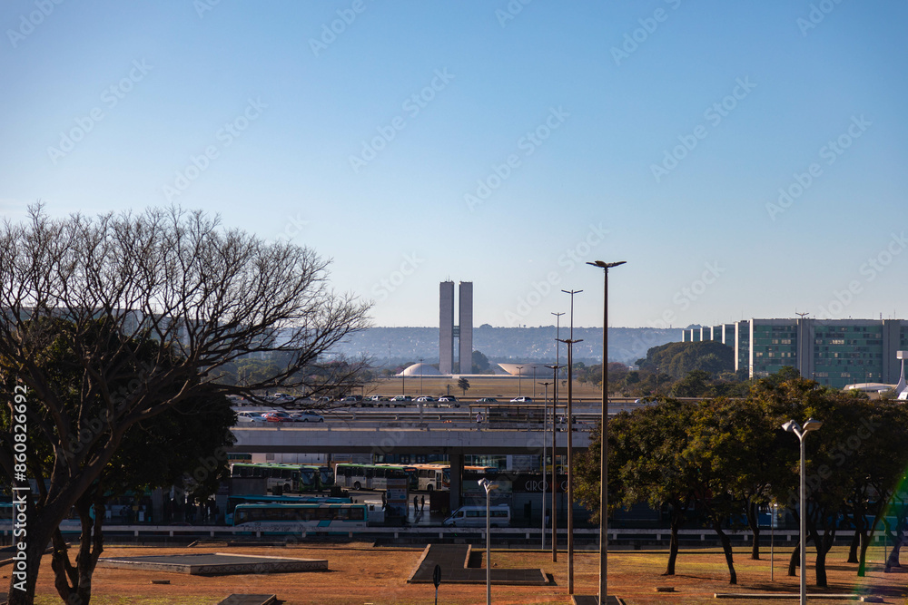 South hotel sector, Brasília shopping mall, Ramada hotel, Nacional hotel and others B Hotel and Brasil 21 shopping center with reflection in the lake in front of the TV tower South hotel sector, Brasília shopping mall, Ramada hotel, Nacional hotel and others B Hotel and Brasil 21 shopping center with reflection in the lake in front of the TV tower