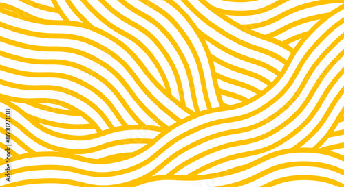 Geometric spaghetti pattern. Background with yellow paste elements on white. Asian kitchen design
