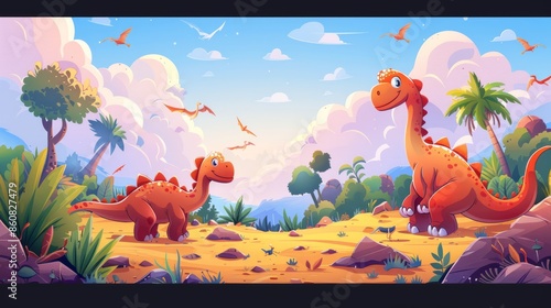 Fototapeta Naklejka Na Ścianę i Meble -  background for kids with dinosaurs