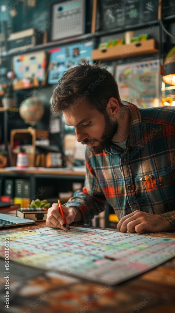 Fototapeta premium Business man planning his work schedule, marking on desk calendar event planner, timetable in office 