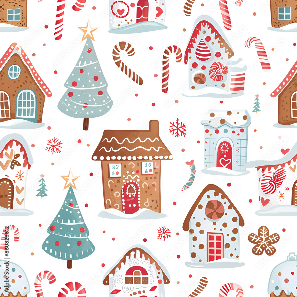 Cute Seamless Pattern with Snow and Candy Canes Cute Seamless Pattern with Snow and Candy Canes