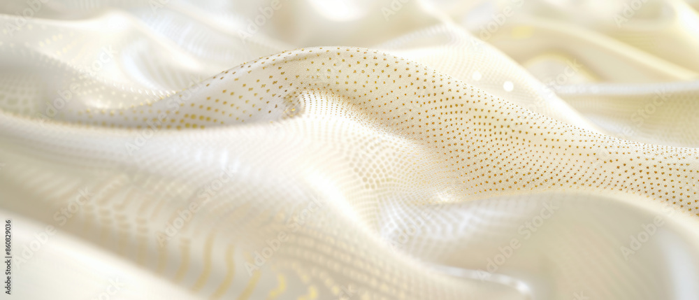 A white fabric with a pattern of dots and lines A white fabric with a pattern of dots and lines