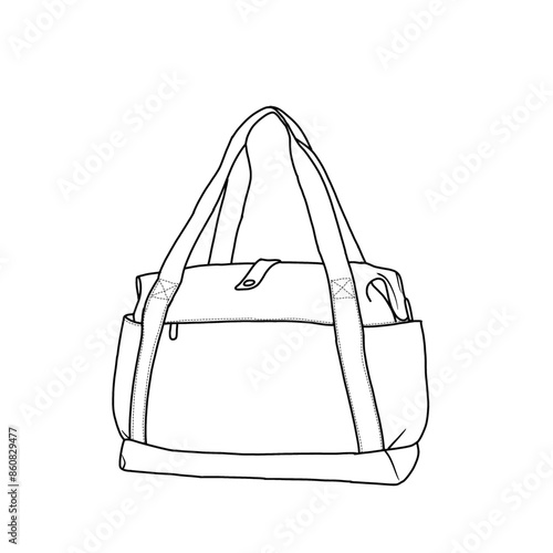 Foldable Travel Duffle Bag, Large Carry On Tote Bag Gym Sports Bag for Women Line art, outline vector doodle illustration front view, isolated on white background