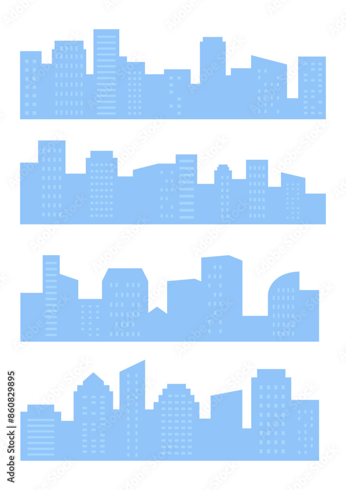 Vector illustration set of blue building silhouettes. Vector illustration set of blue building silhouettes.