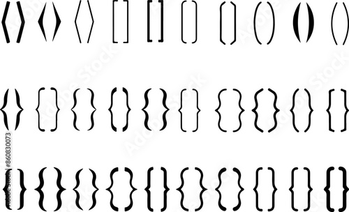 Pixel perfect icon set of brackets parentheses parenthesis. Thin line icons, flat vector illustrations, isolated on transparent background
