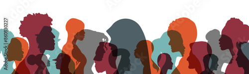 Multi ethnic people profiles silouette