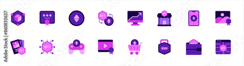 Set of NFT icons. 16 sets of NFT icons. NFT icons. Simple flat style NFT icons	
