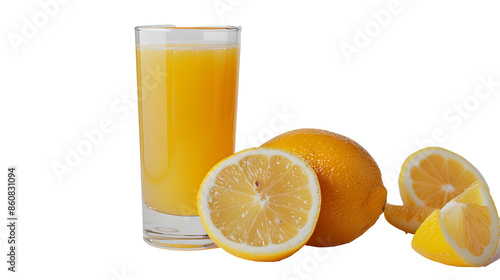 Lemon Fresh fruits beverage juice or cocktail in glass isolated on white background.