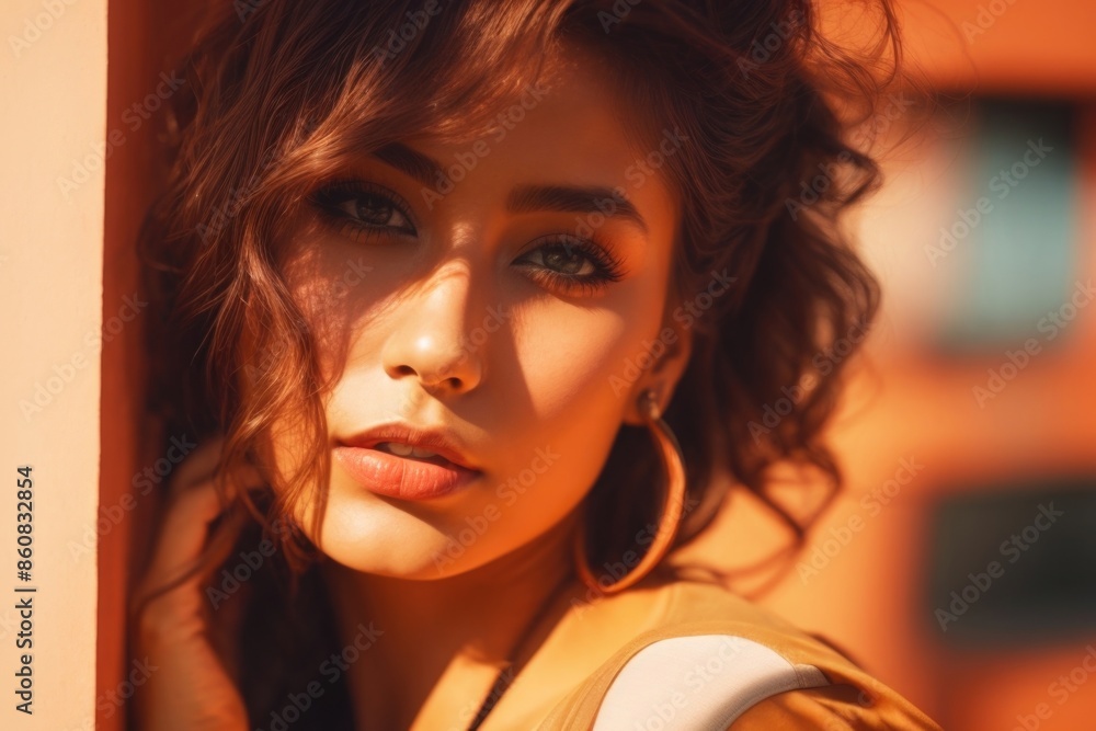 Fashionable beautiful young woman with high contrast shadow Fashionable beautiful young woman with high contrast shadow