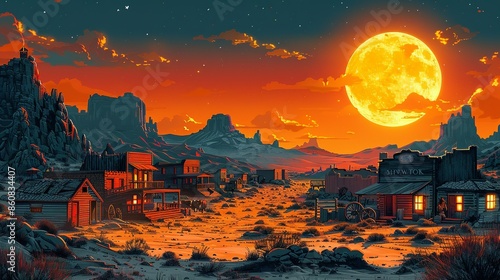 Wild West Showdown: Design an illustration of a dramatic cowboy showdown at high noon in a dusty western town. Capture the tension between the characters and the classic elements of the Wild West.