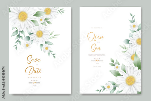 wedding invitation card with flower daisy watercolor

