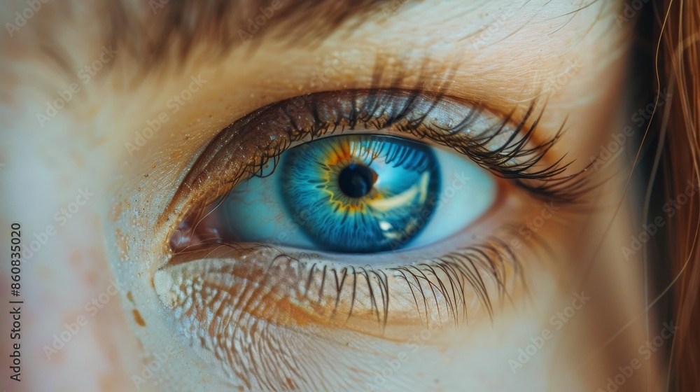 Fototapeta premium Close Up of a Blue Eye With Eyelashes