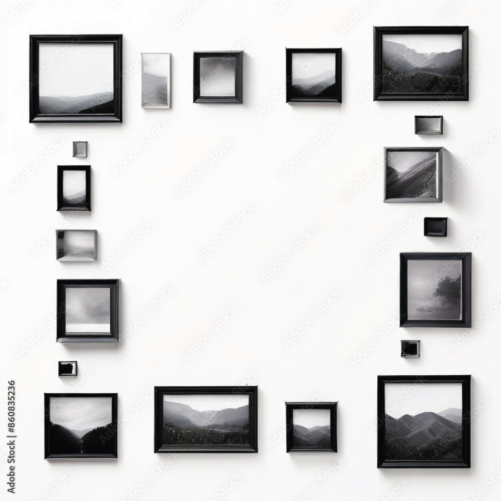 Black photo frame collage template generative AI Black photo frame collage template generative AI