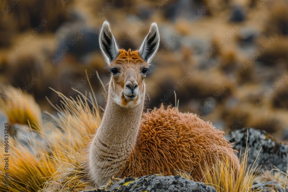 Guanaco in the Andes, a Close-Up Portrait Guanaco in the Andes, a Close-Up Portrait