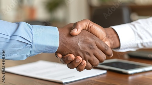 Professional business handshake agreement close-up corporate partnership formal attire deal 