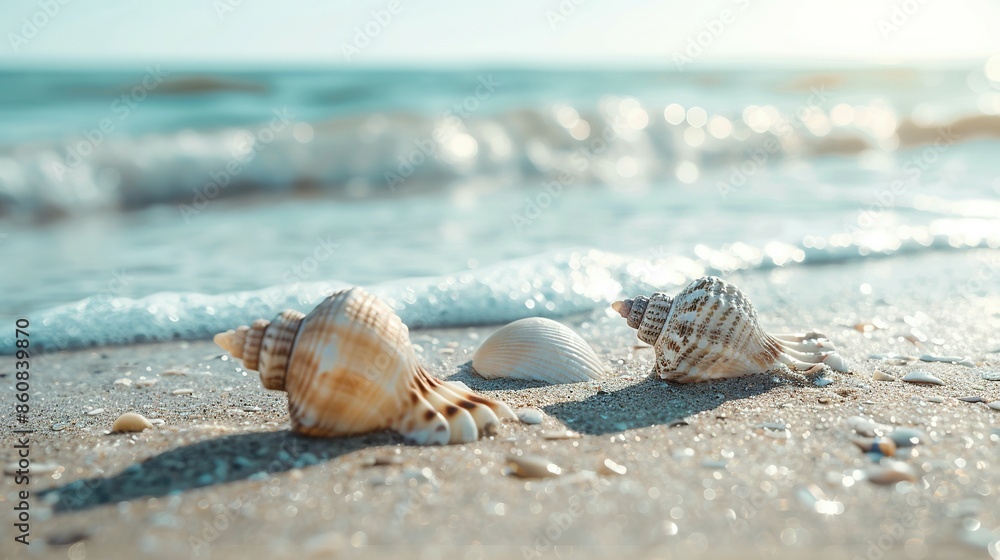 Seashell-Strewn Sandy Beach by the Sea - Perfect for a Relaxing Vacation with Ample Copy Space Seashell-Strewn Sandy Beach by the Sea - Perfect for a Relaxing Vacation with Ample Copy Space