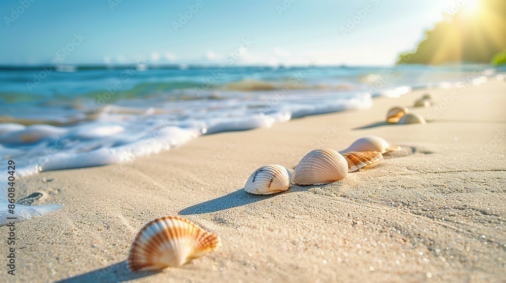Seaside Relaxation: Sandy Beach with Scattered Seashells and Ample Copy Space for Vacations Seaside Relaxation: Sandy Beach with Scattered Seashells and Ample Copy Space for Vacations
