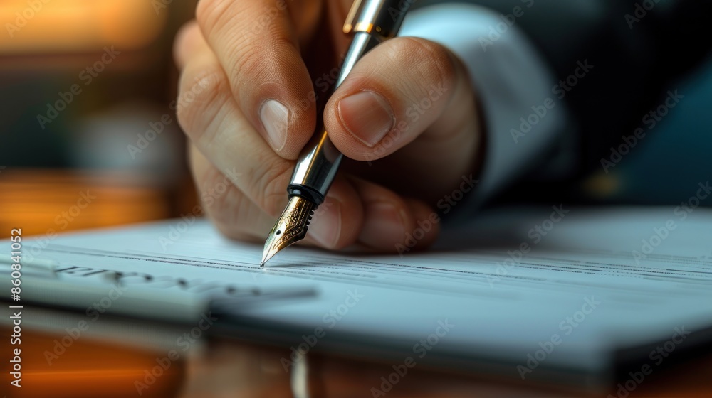 A man is writing with a pen on a piece of paper. A man is writing with a pen on a piece of paper.