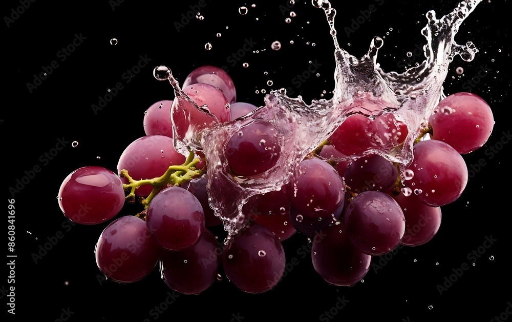 Grapes with water splashing on black background Grapes with water splashing on black background