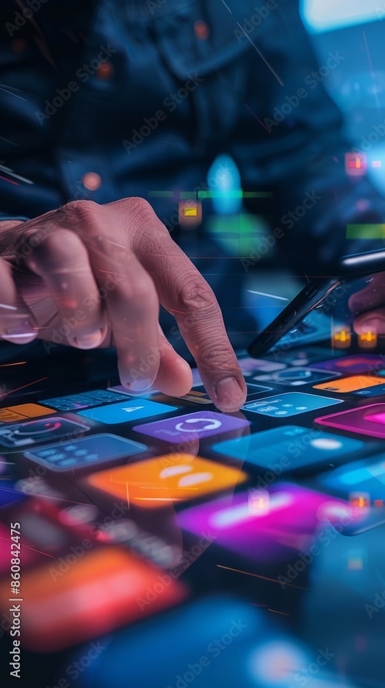 closeup Man working in internet of things concept