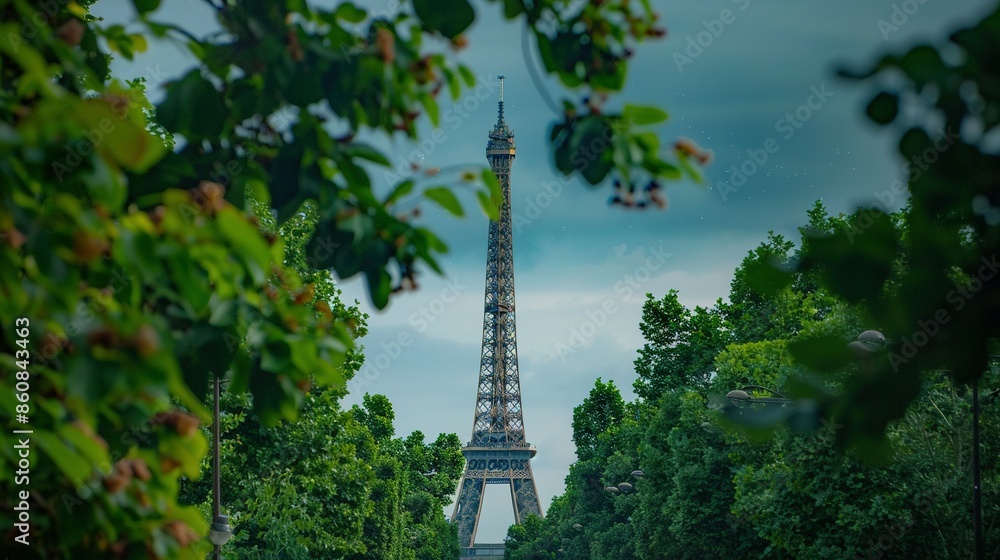 Iconic Eiffel Tower with Olympic rings and greenery, representing Paris 2024 Summer Olympics – June 2024 (France) Iconic Eiffel Tower with Olympic rings and greenery, representing Paris 2024 Summer Olympics – June 2024 (France)