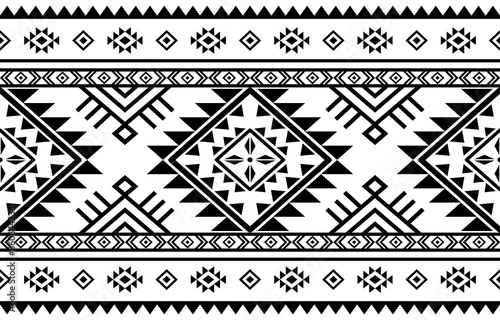 Ancient echoes Aztec geometric seamless patterns southwest Navajo Native American tribal ethnic black and white for textile printing