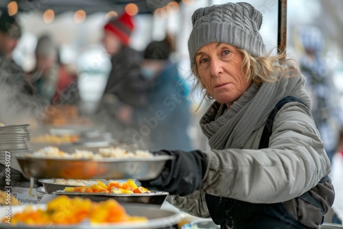 Volunteers Distributing Food to Grateful Homeless Individuals   Heartening Moment, Community Support, Generous Acts © Anastasija