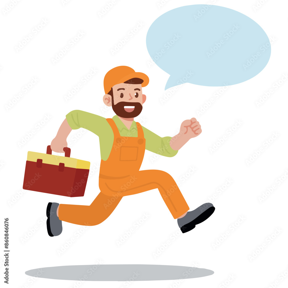 Vector illustration plumber man running with speech bubble Vector illustration plumber man running with speech bubble