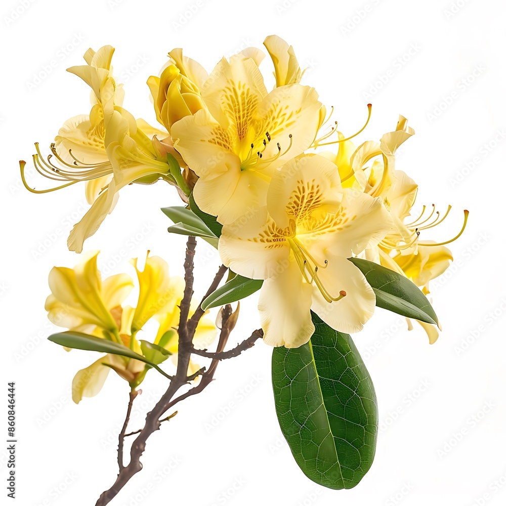 Obraz premium Yellow Rhododendron Isolated on White Background. Beautiful Rhododendron Flower