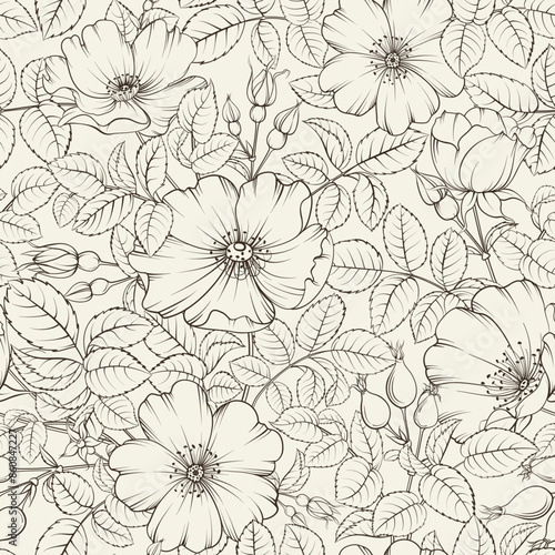 Wallpaper Mural Seamless floral pattern with Rose. Vector illustration. Torontodigital.ca