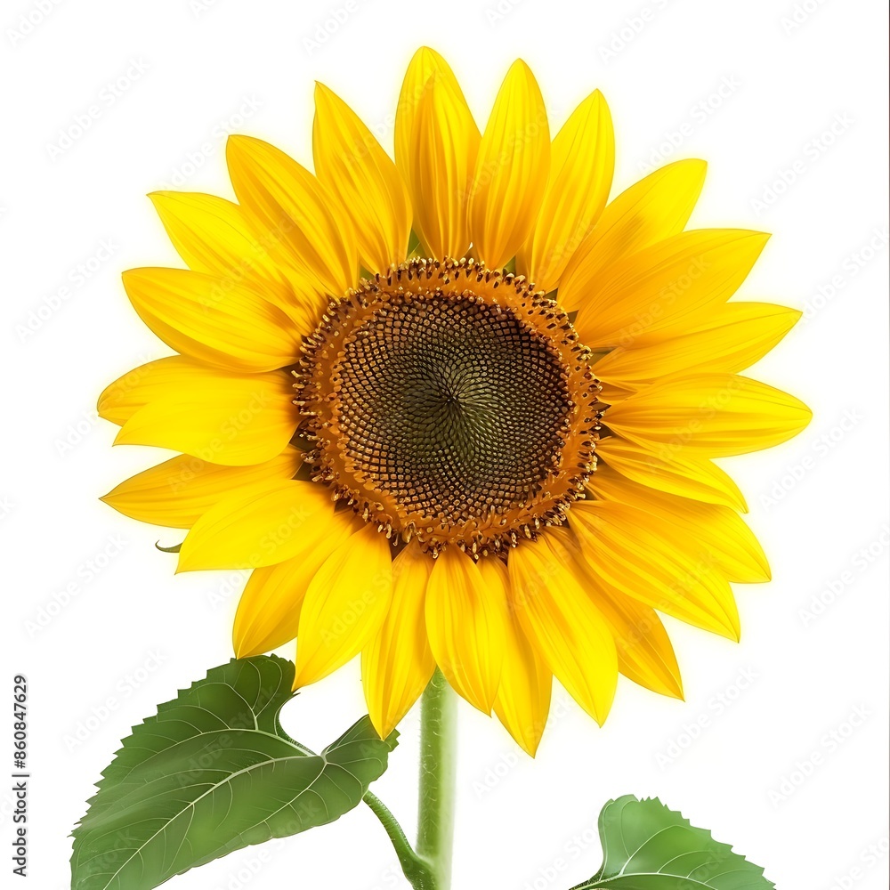 Fototapeta premium Yellow Sunflower Isolated on White Background. Beautiful Sunflower Flower