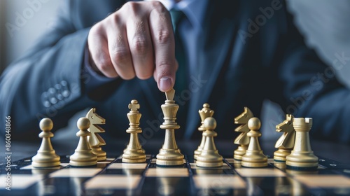 Businessman control chess game concept for ideas business strategy management, development new strategy plan, leader and teamwork, planning for competition