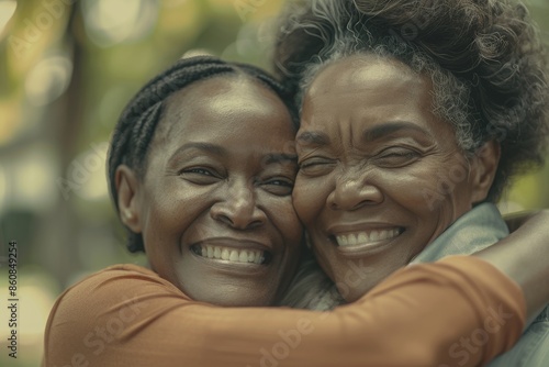 Elderly African American Mother and Daughter Hugging | Beautiful, Family Bond, Emotional Connection