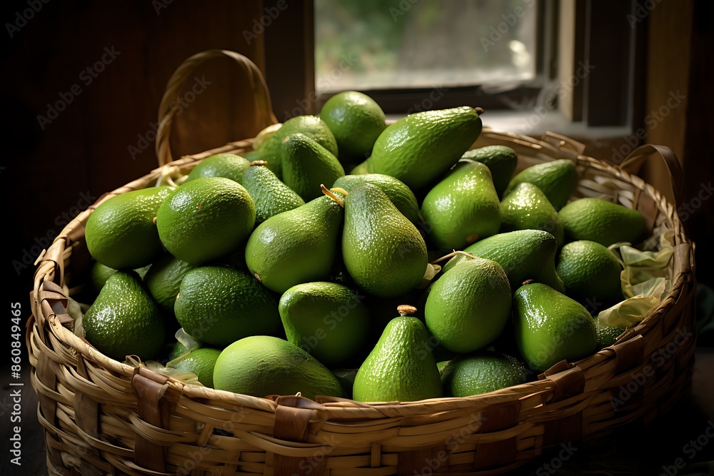 Fresh Avocados in a basket. Ripe Avocado fruit Fresh Avocados in a basket. Ripe Avocado fruit