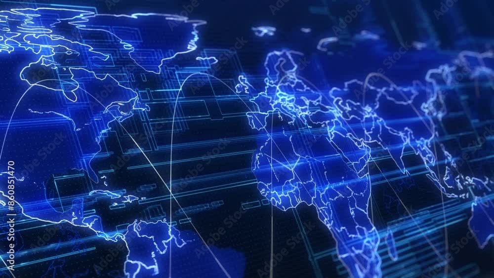 technology background with looped world map background technology background with looped world map background