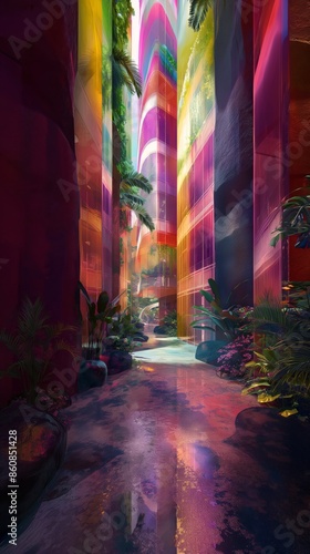 art Interior perspecitve of a vertical maze , generated by AI photo